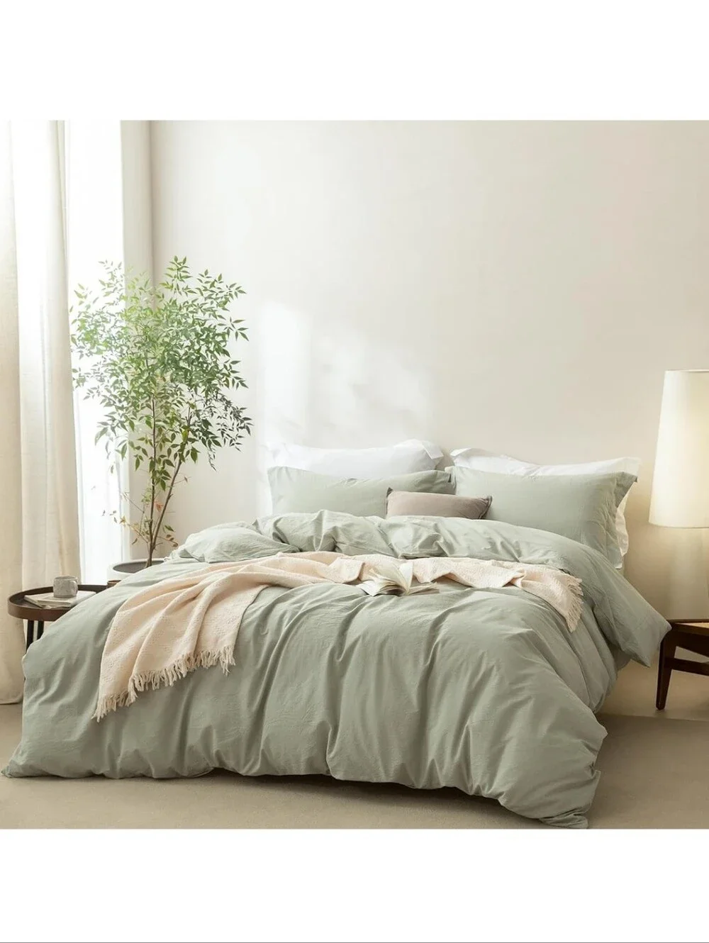 3 Pieces Sage Green Duvet Cover Set Super King Size 108'' W x 98'' L, 100% Washe